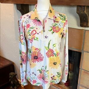 SanSoleil White Floral UPF 50+ Sun Protection Long Sleeve Top, size M